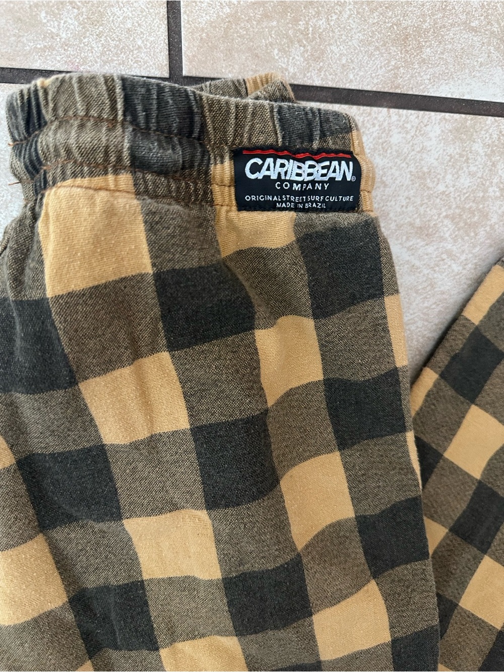 Caribbean Buffalo Plaid Cotton Pants in Black and Tan - Picture 8 of 9